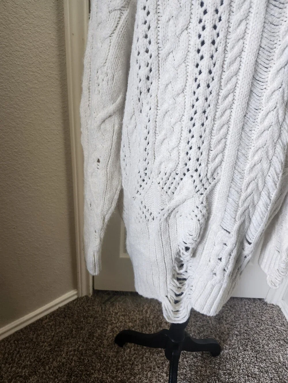 Zara Off-White Cable Knit Fringe Poncho Sweater S Fringe